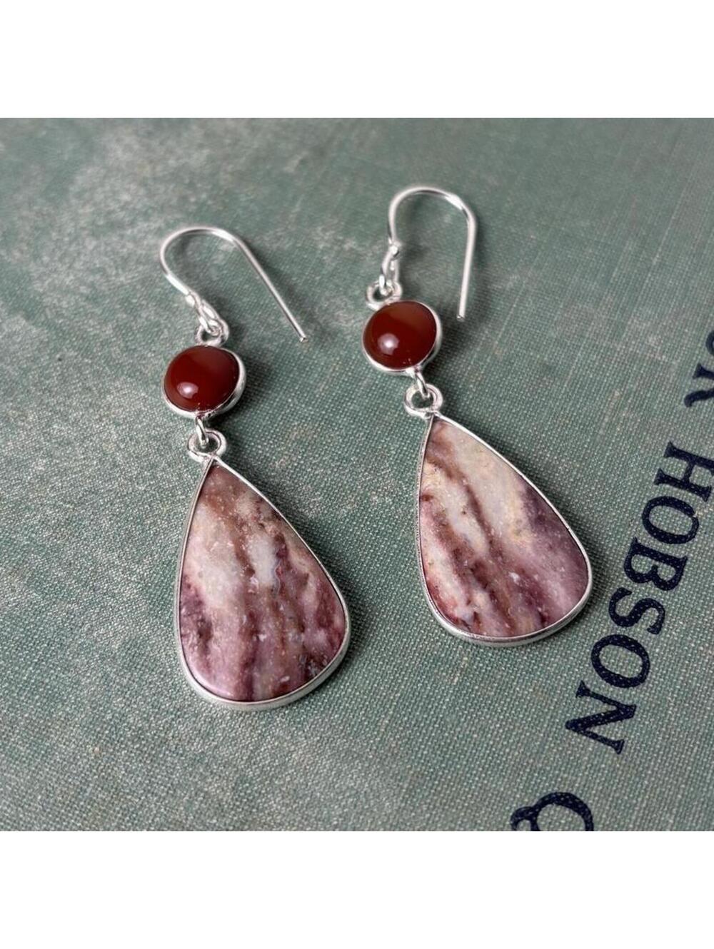 Sterling Coated Brown Teardrop Earrings
